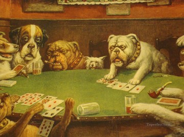 Animal Painting - Perros jugando al poker amarillo